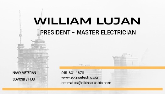 Business card for William Lujan, President and Master Electrician